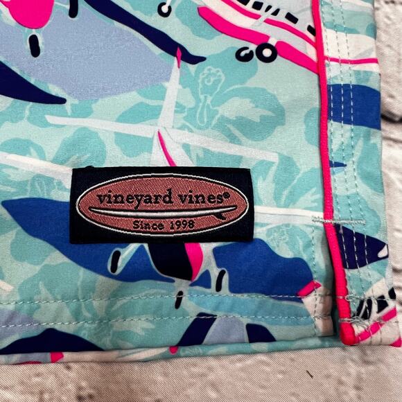 Vineyard Vines Blue and Pink Airplane Swim Trunks - Picture 2 of 5